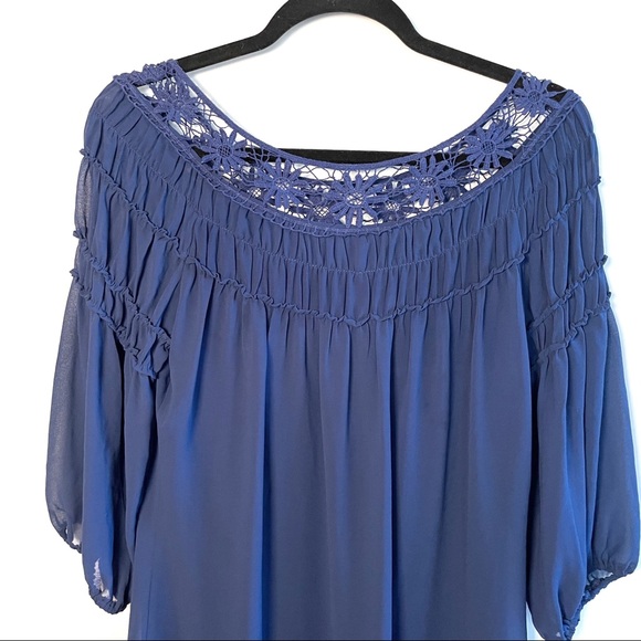 HeartSoul blue boho style long-sleeve mini peasant dress, size small. - Picture 2 of 5